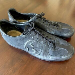 Gucci GG Logo Canvas Trainer Sneakers Black Size 38 (US 7.5)